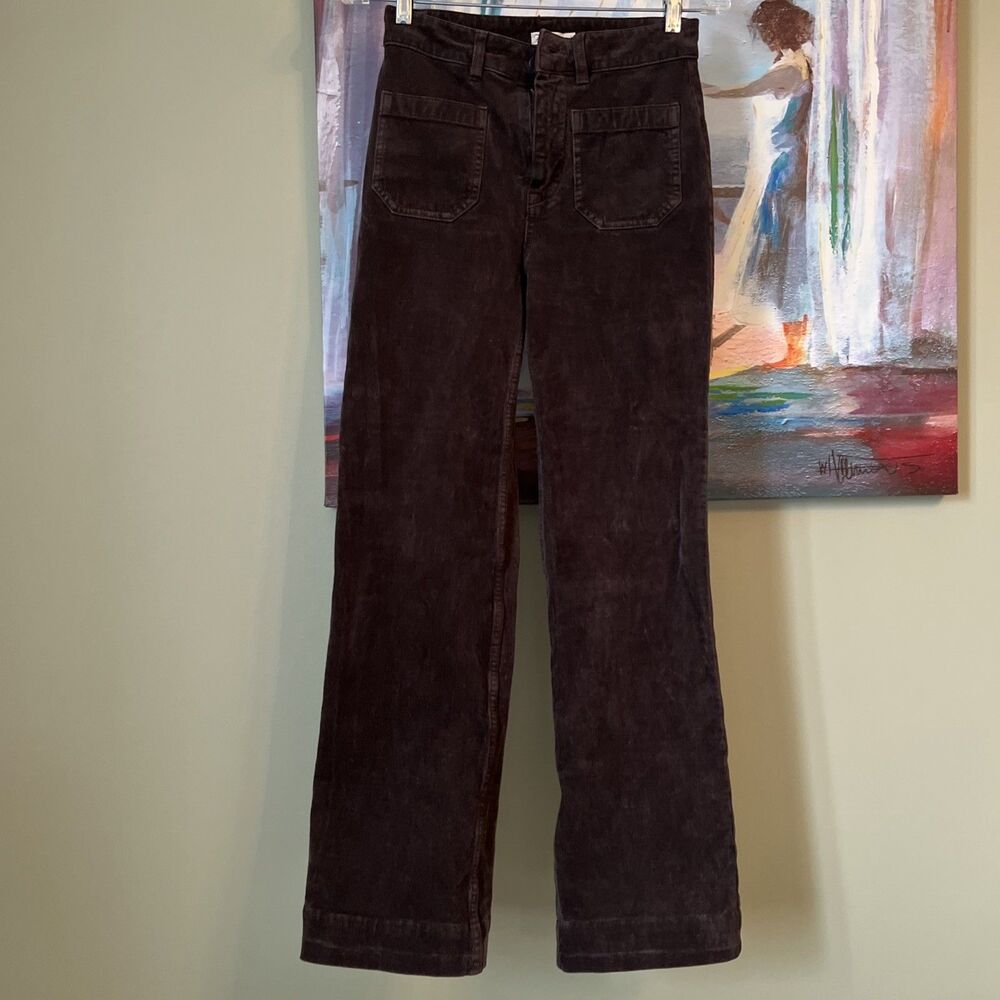 Faherty Brown Corduroy High Rise WIde Leg Pants Pockets Organic Cotton Sz 24